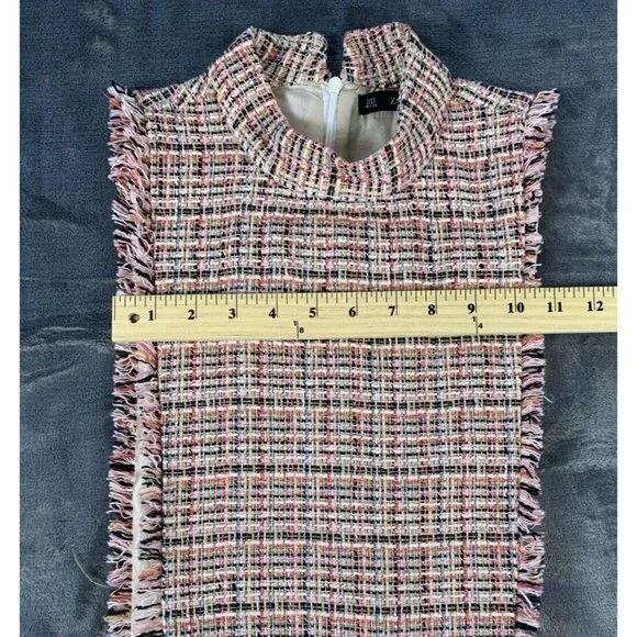 Zara Size Small Tweed Jumpsuit/romper/ Chic Dress Pink Lined - Picture 8 of 10